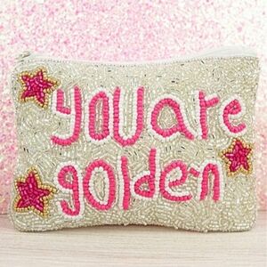 You’re Golden Beaded Coin Purse | Silver Pink Zip Pouch